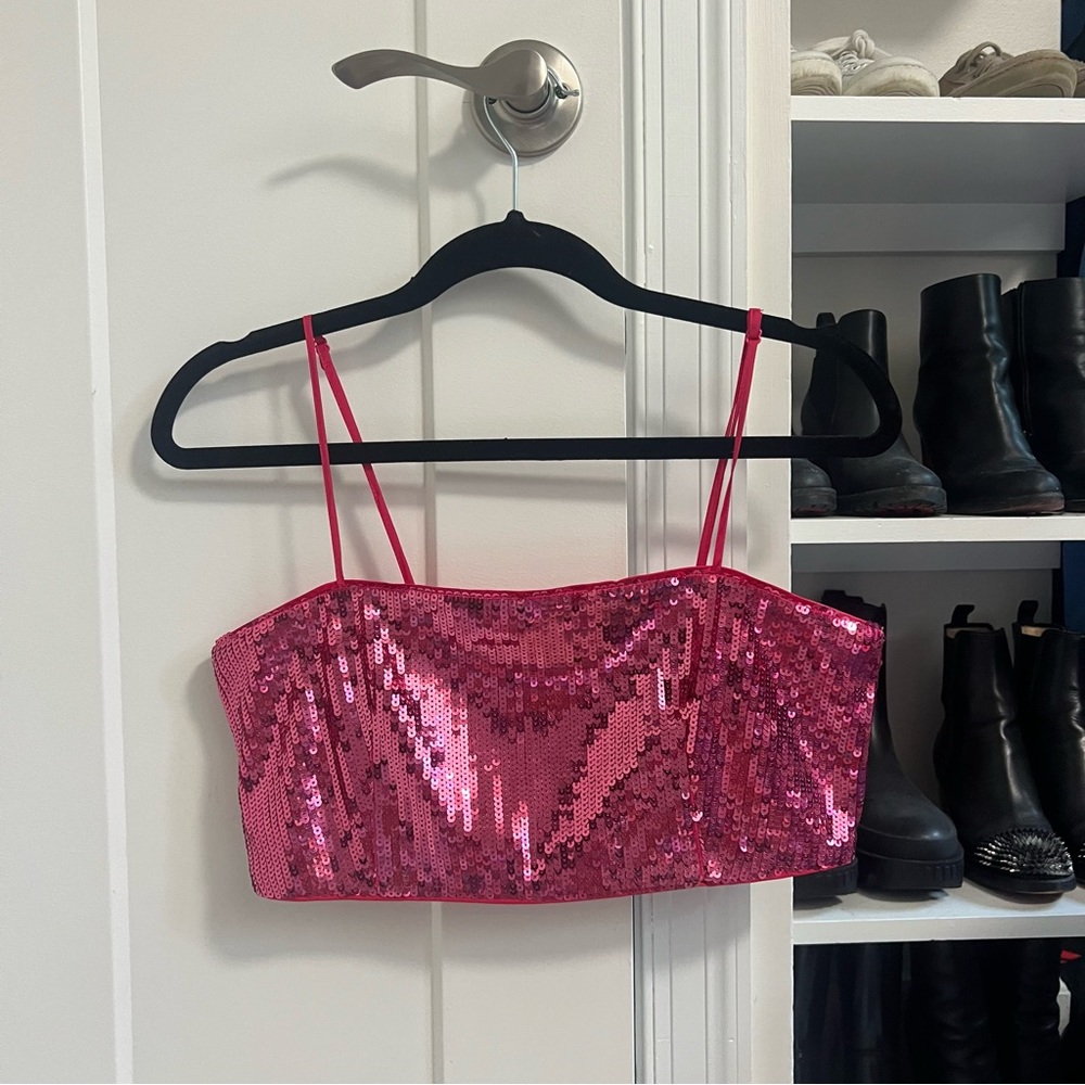 H&M pink sequin bra crop top